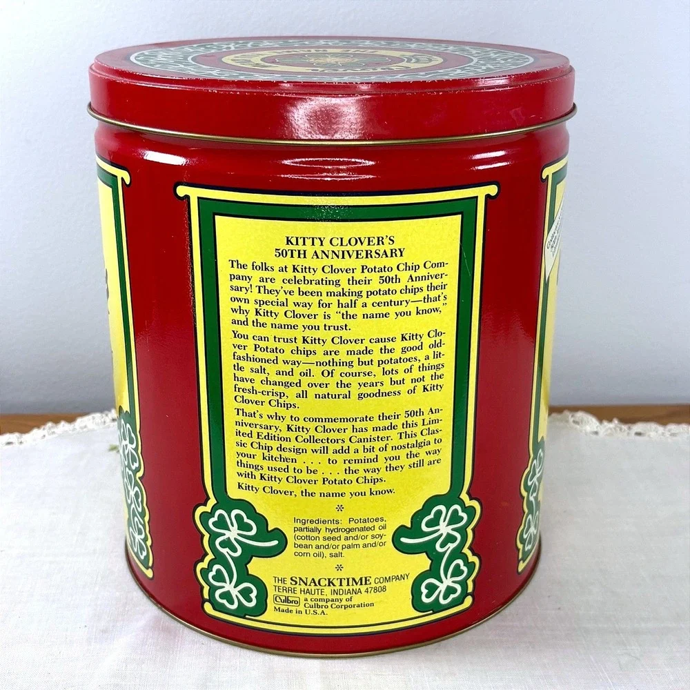 Vintage Kitty Clover Potato Chips 50th Anniversary Limited Edition Tin Red